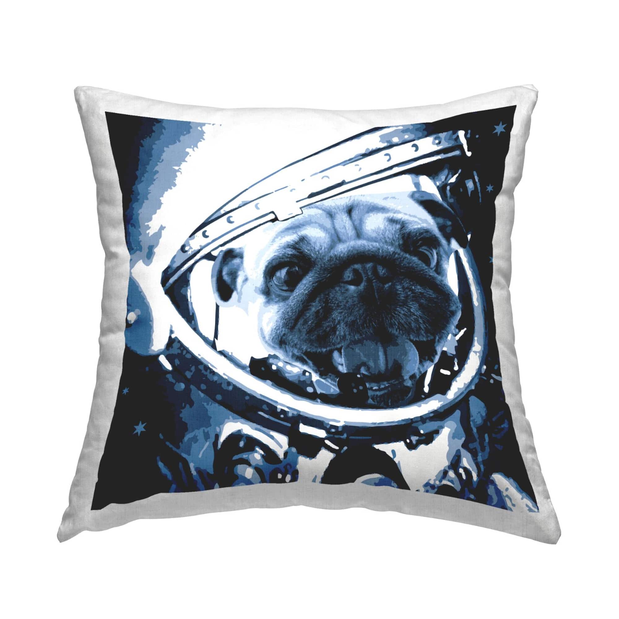 Stupell Industries Astronaut Pug Dog Outer Space Helmet Throw Pillow, 18" x 18"